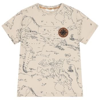 Boys Beige Compass Geo Map T-Shirt