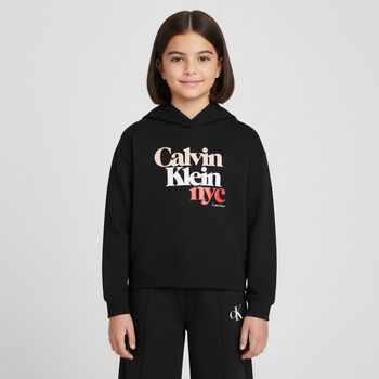 بلوزة بغطاء رأس وشعار باللون الأسود للبنات