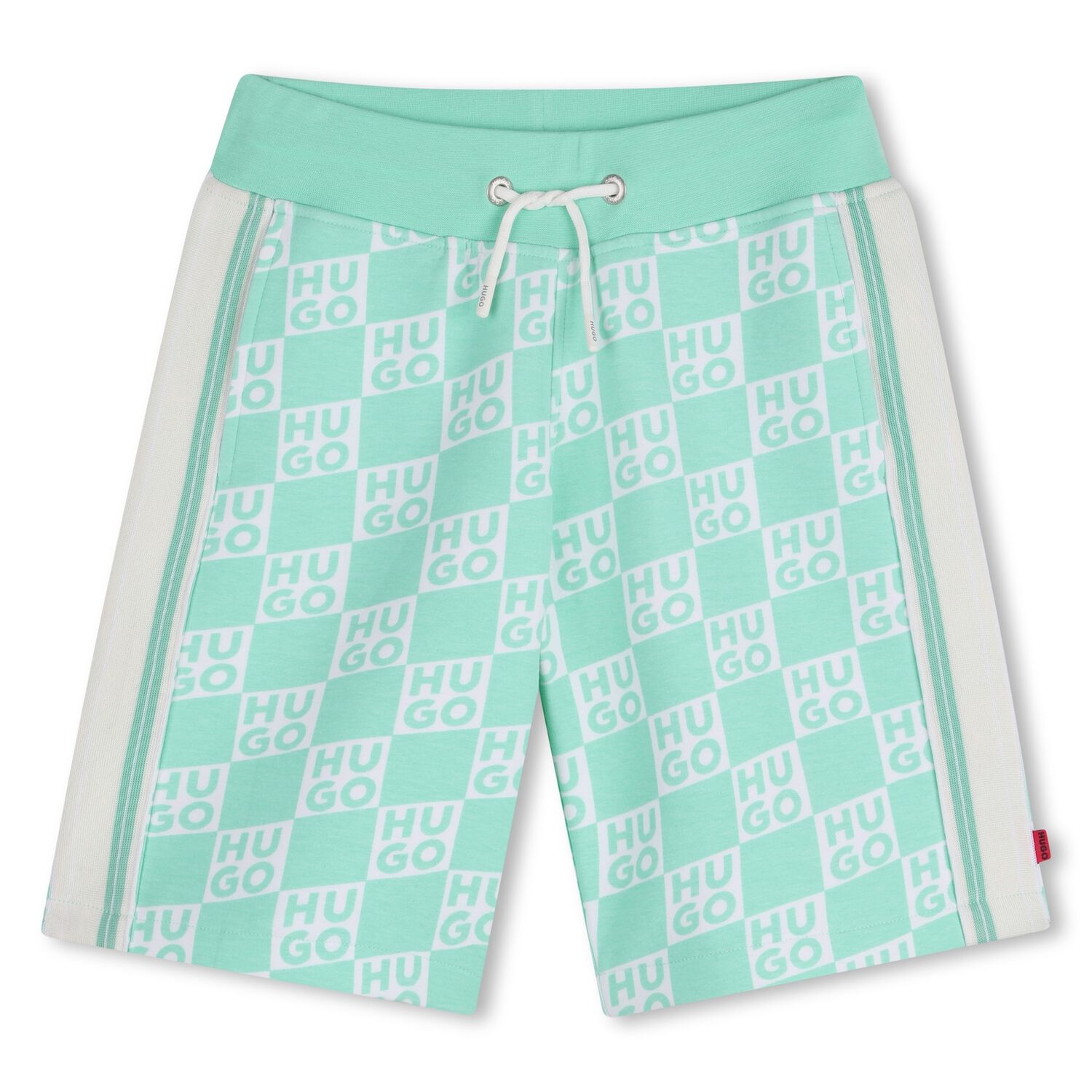 Boys Aqua & White Check Logo Shorts, 1, hi-res