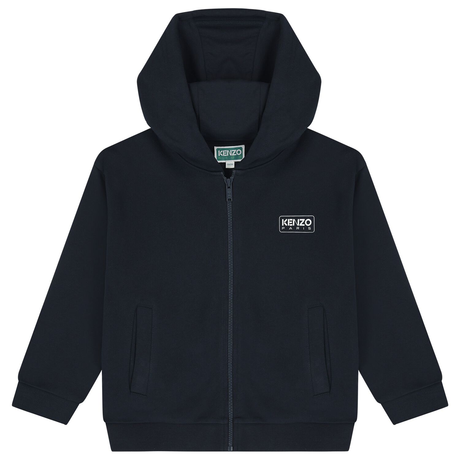 Navy Blue Logo Hooded Zip Up Top, 2, hi-res