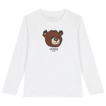 Boys White Teddy Bear Long Sleeve Top