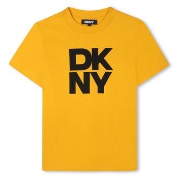DKNY تيشيرت اولاد بالشعار باللون الاصفر , 1 تيشيرت اولاد بالشعار باللون الاصفر