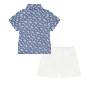 Baby Boys Blue & White Logo Shorts Set