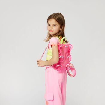 Girls Pink Teddy Bear Transparent Backpack