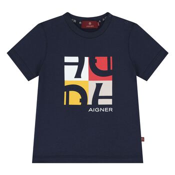 Younger Boys Navy Blue Logo T-Shirt