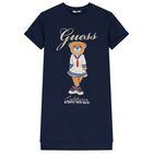 Girls Navy Blue Logo Teddy Bear Logo Dress, 2, hi-res