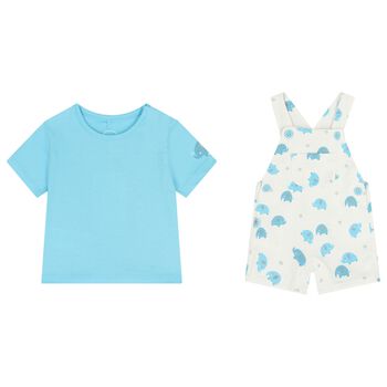 Baby Boys Turquoise & White Dungaree Set