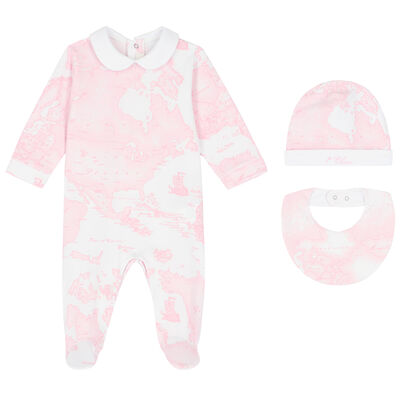 Baby Girls Pink Geo Map Babygrow Set