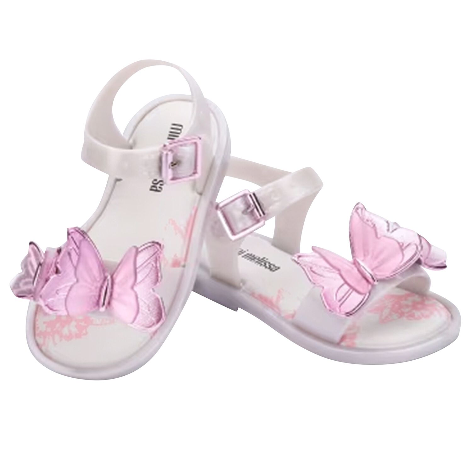 Younger Girls White & Pink Butterfly Sandals, 1, hi-res