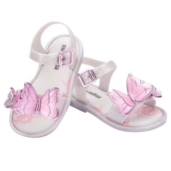 Younger Girls White & Pink Butterfly Sandals