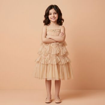 Girls Gold Ruffled Tulle Dress