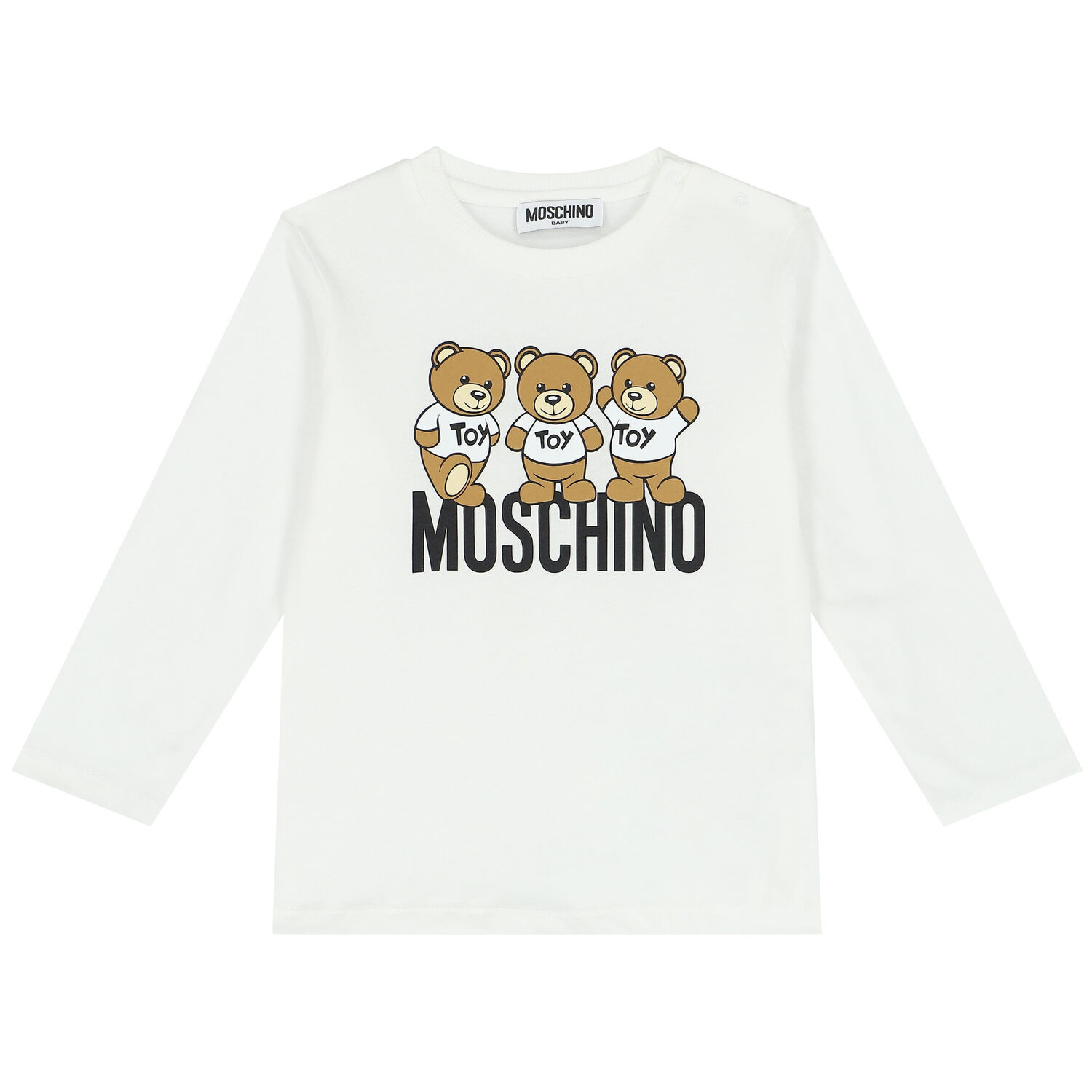White Teddy Bear Logo Long Sleeve Top, 1, hi-res