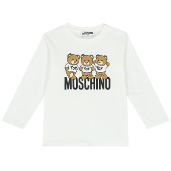 White Teddy Bear Logo Long Sleeve Top