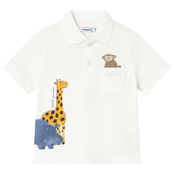 Younger Boys Ivory Animals Polo Shirt