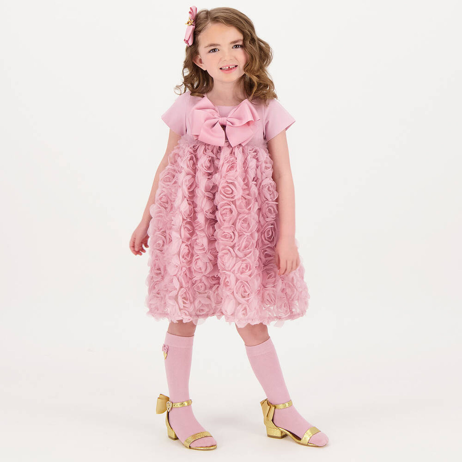 جوارب بنات بفيونكة باللون الوردي, 5, hi-res