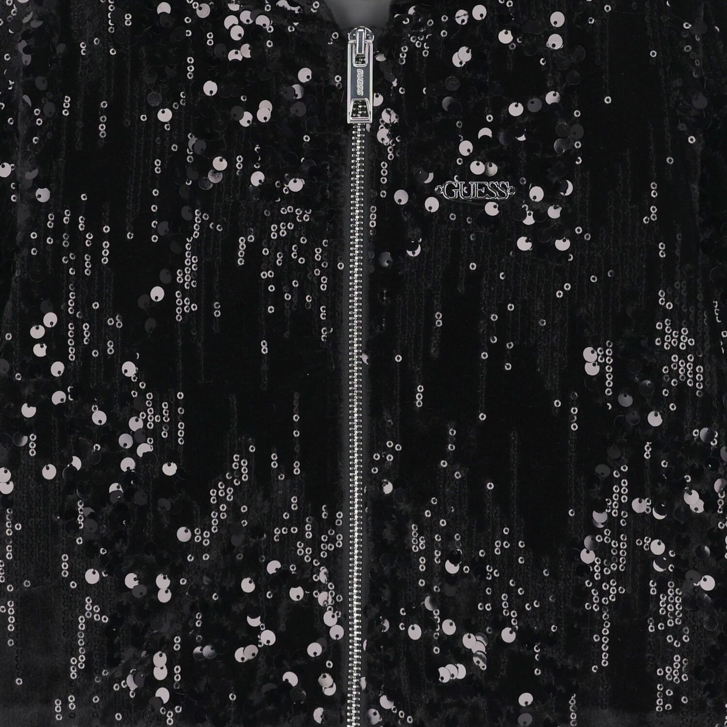 بلوزة سوداء بغطاء رأس وسحاب مزينة بالترتر للبنات, 2, hi-res