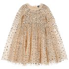 Girls Gold Tulle & Sequin Cape Dress, 1, hi-res