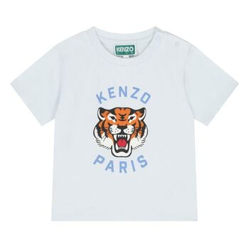 Younger Boys Blue Tiger Logo T-Shirt