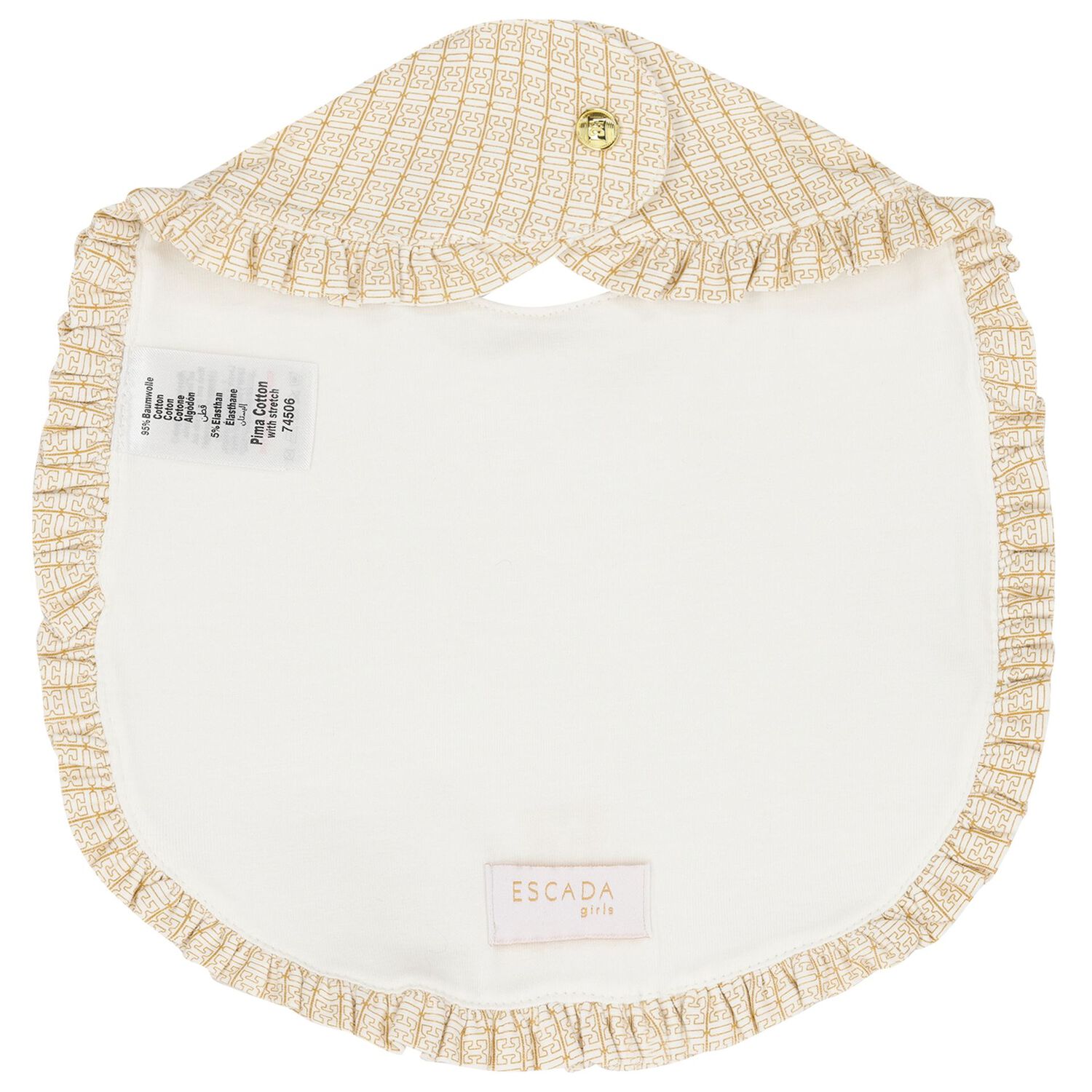 Baby Girls Ivory & Gold Ruffled Bib, 1, hi-res