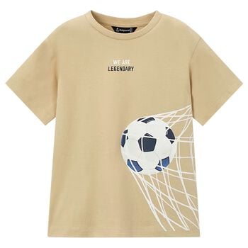 Boys Beige Football T-Shirt