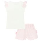 Girls Ivory & Pink Striped Shorts Set, 1, hi-res