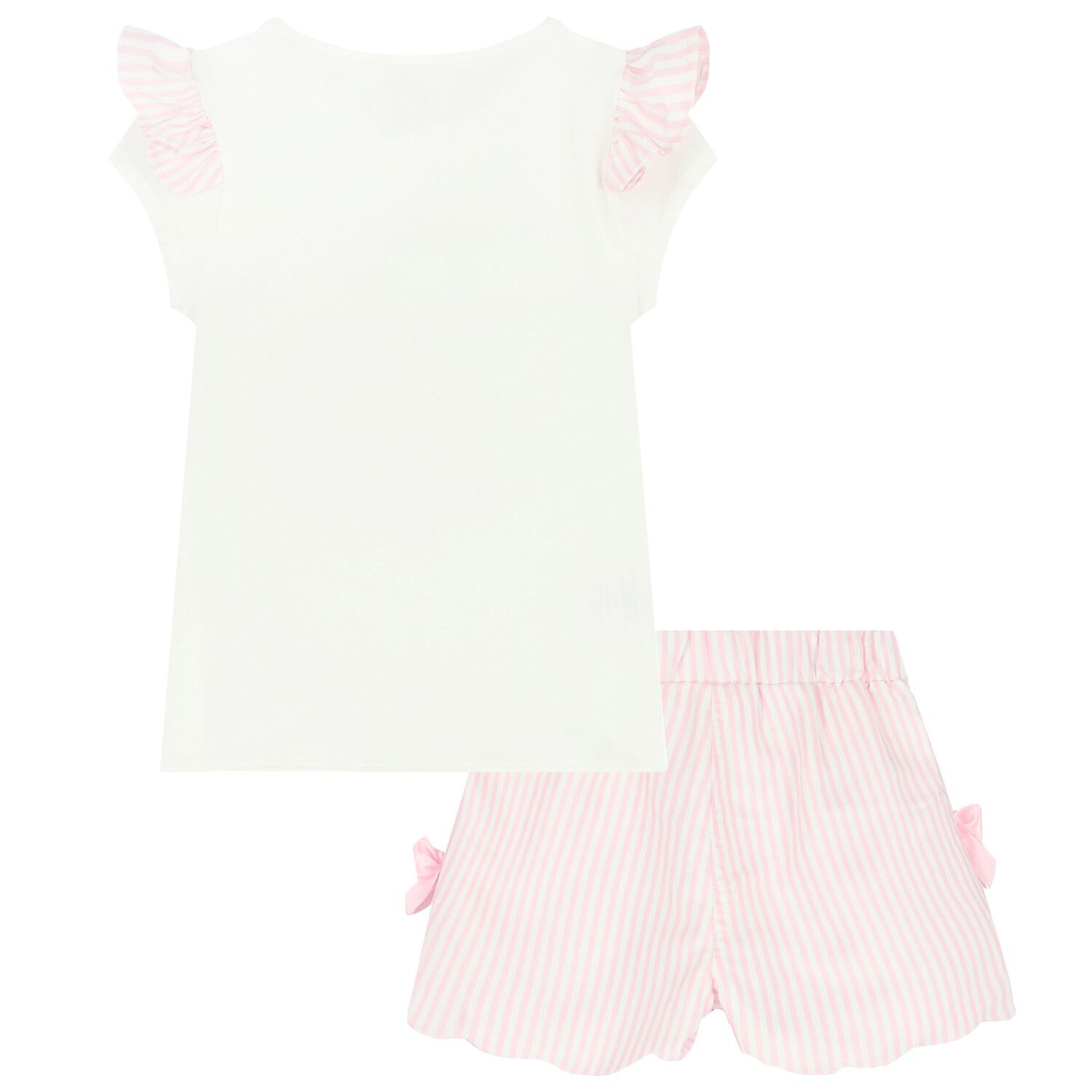 Girls Ivory & Pink Striped Shorts Set, 1, hi-res image number null
