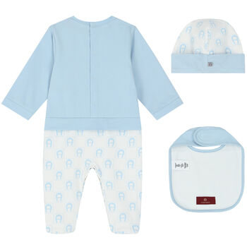 Baby Boys Blue & White Logo Babygrow Set