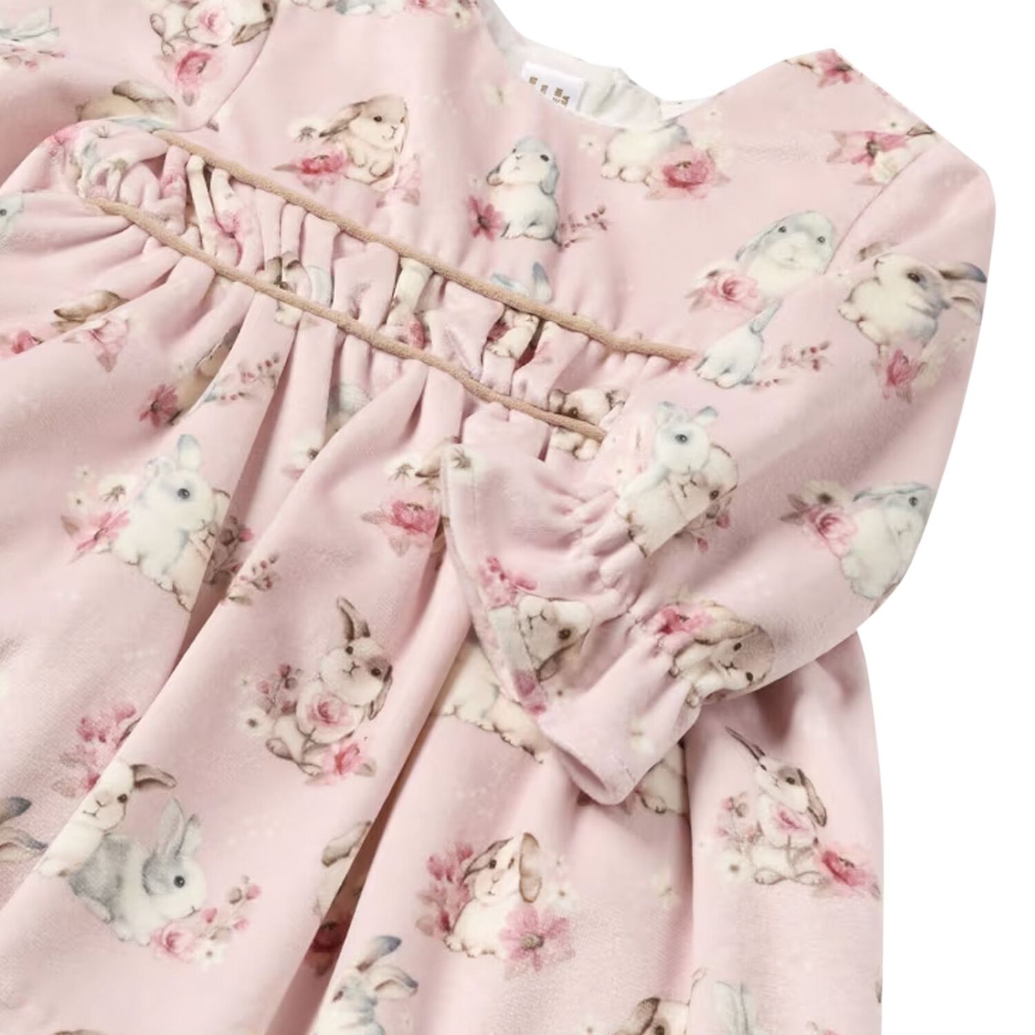 Baby Girls Pink Velvet Bunny Dress, 1, hi-res