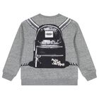 Boys Grey Logo Backpack Sweatshirt, 1, hi-res