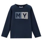 Boys Navy Blue Logo Long Sleeve Top, 4, hi-res