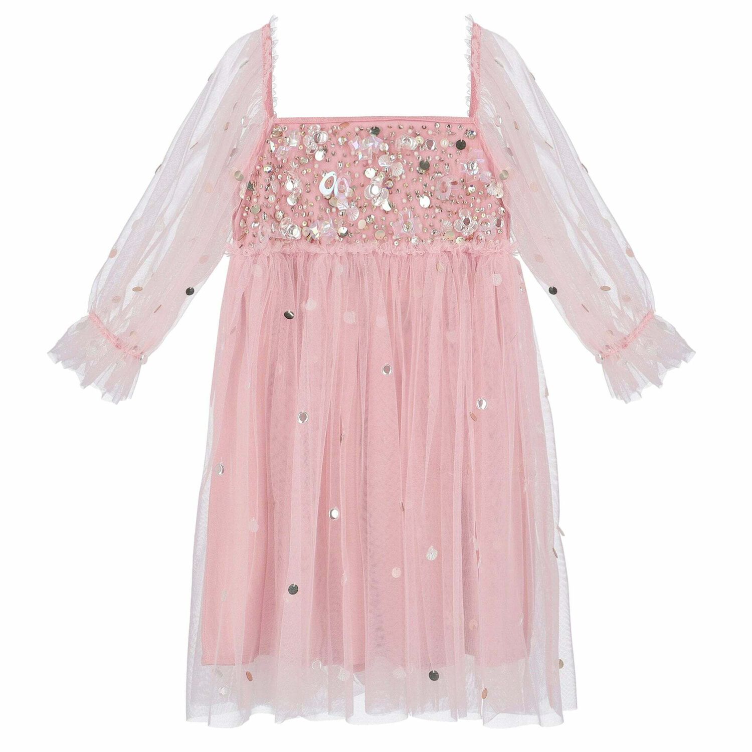Girls Pink Embellished Tulle Dress, 1, hi-res