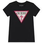 Girls Black Diamante Logo T-Shirt, 9, hi-res