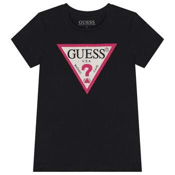 Girls Black Diamante Logo T-Shirt