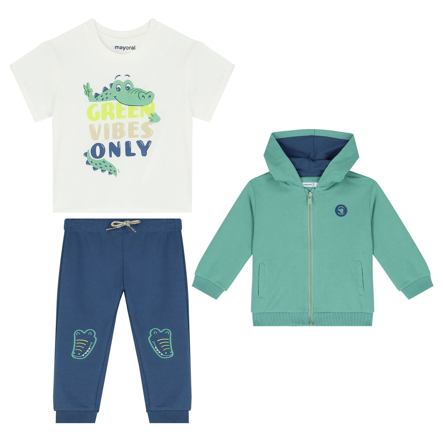 Younger Boys White, Aqua & Navy Blue Tracksuit, 1, hi-res image number null
