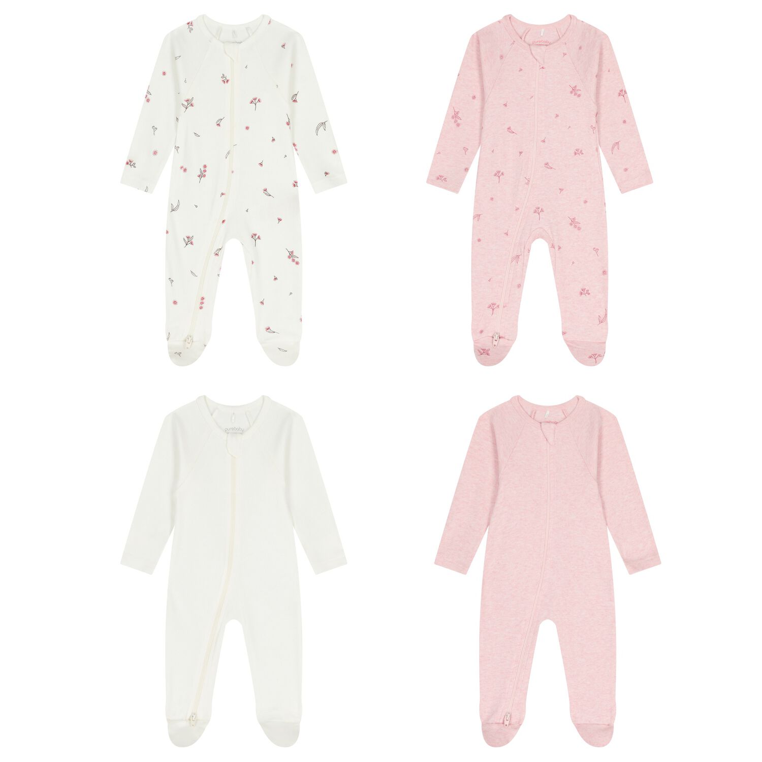 Baby Girls White & Pink Babygrows ( 4 Pack ), 4, hi-res image number null