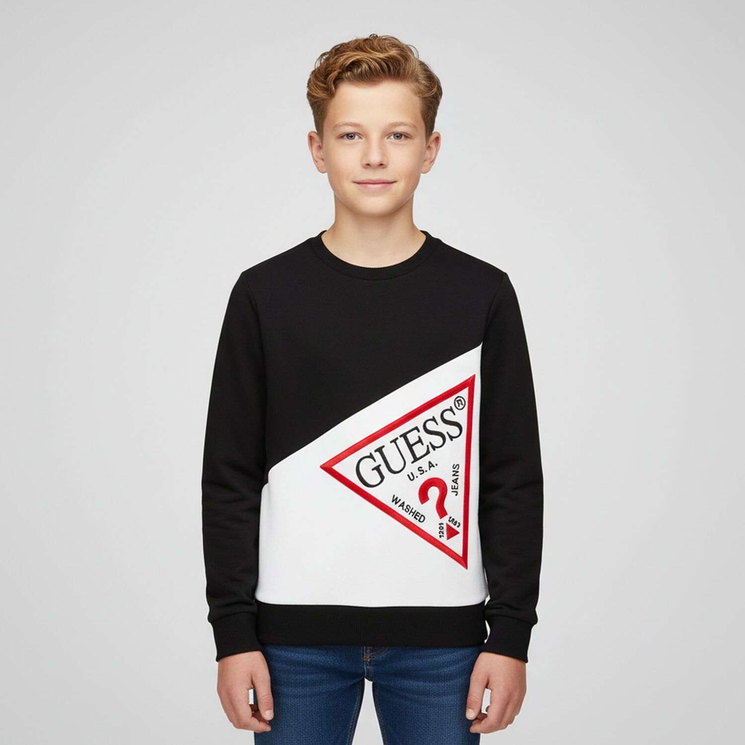 Boys Black Logo Sweatshirt, 2, hi-res image number null