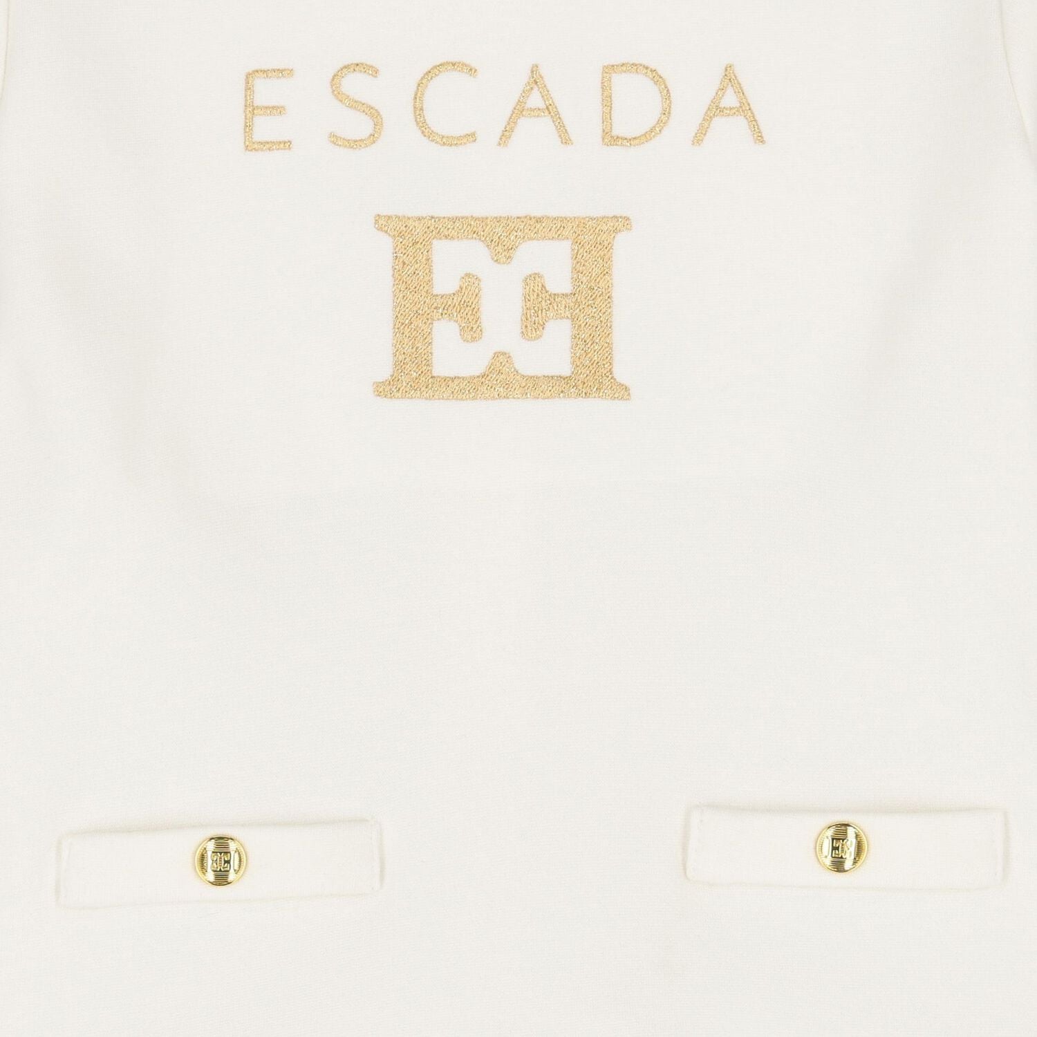 Younger Girls Ivory & Gold Logo Dress, 1, hi-res