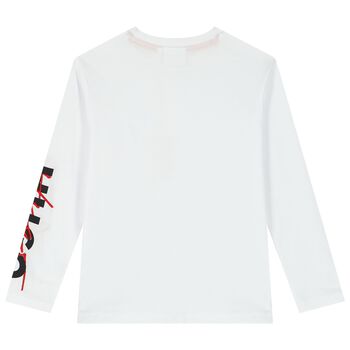 Boys White Logo Long Sleeve Top