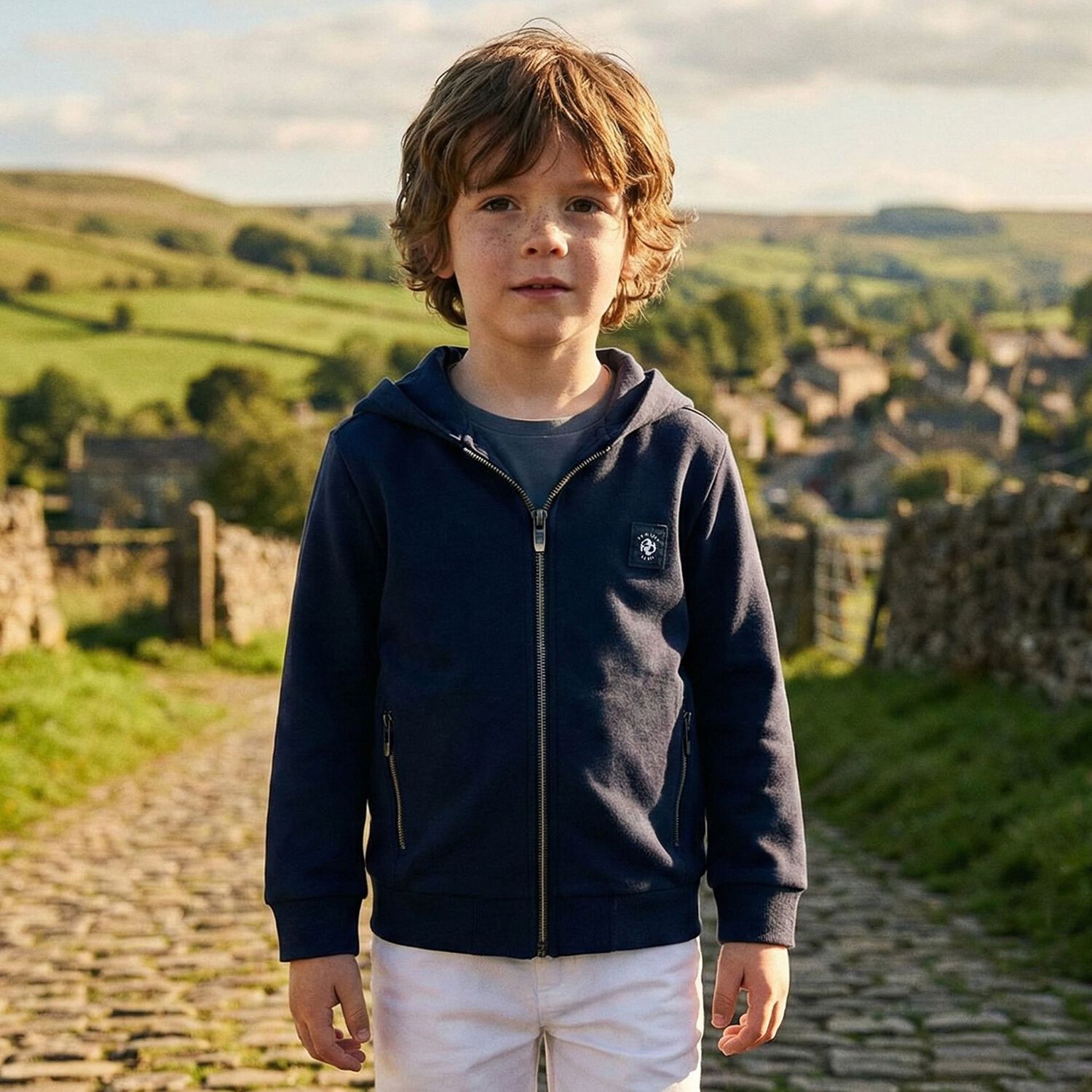 Boys Navy Blue Zip Up Top, 1, hi-res