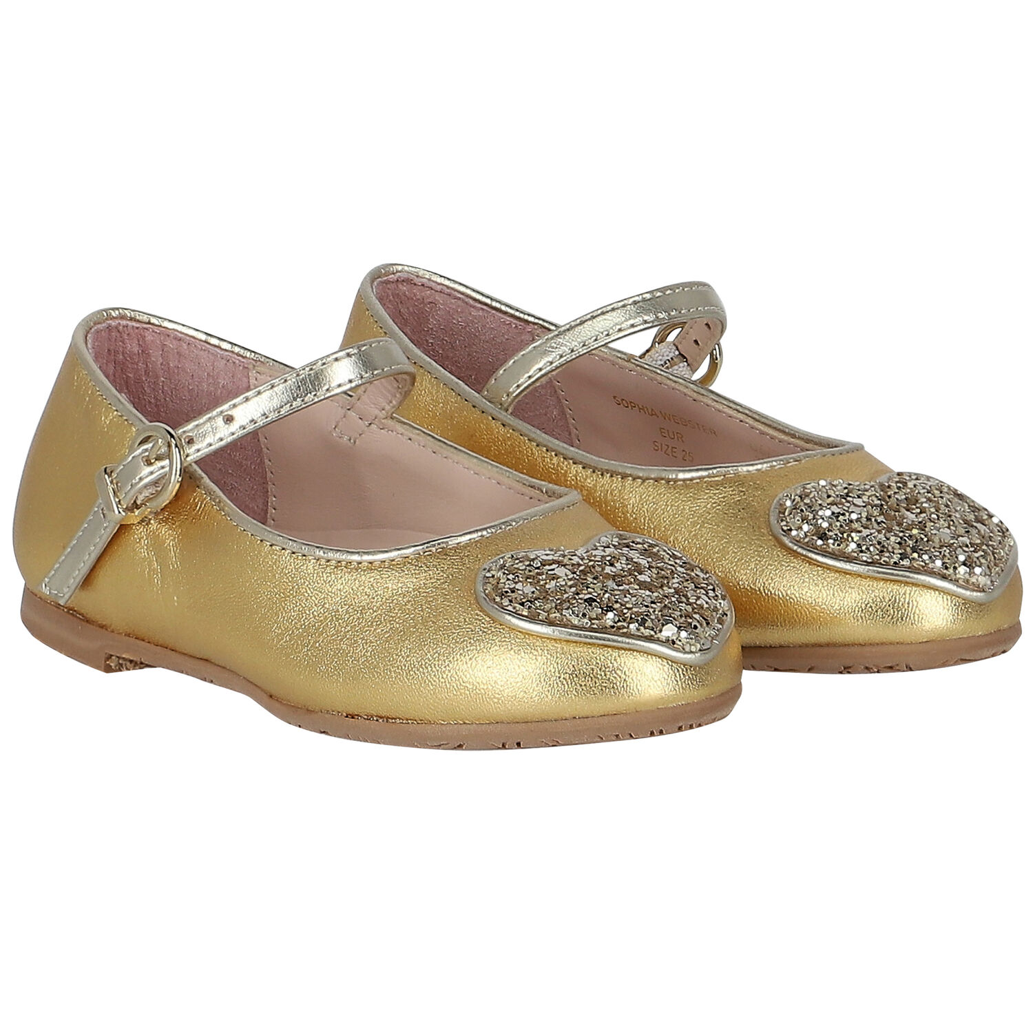 Girls Gold Heart Ballerina Shoes, 1, hi-res image number null
