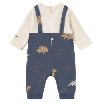 Baby Boys Ivory & Navy Blue Dinosaur Romper