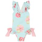 مايوه بنات مكشكش بطبعة الزهور باللون الأزرق, 1, hi-res