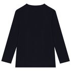 Boys Navy Blue Logo Long Sleeve Top, 1, hi-res