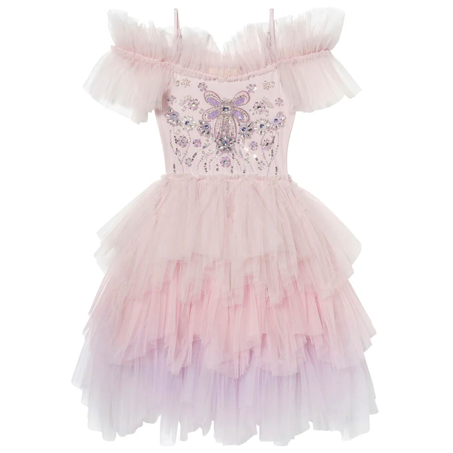 Girls Pink Embellished Tulle Dress, 1, hi-res
