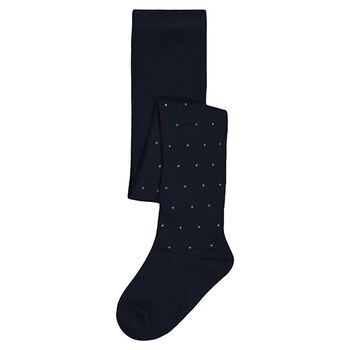 Girls Navy Blue Embellished Tights
