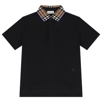 Boys Black Logo Check Polo Shirt