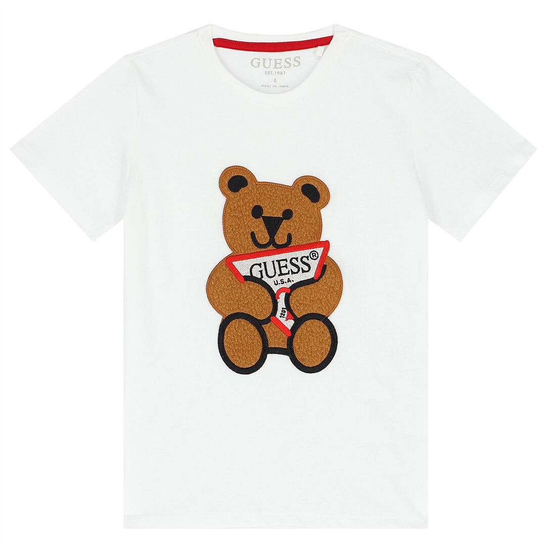 Guess Younger Boys White Teddy Logo T Shirt Junior Couture UAE