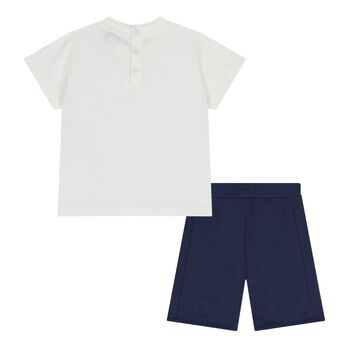 Baby Boys White & Navy Blue Logo Shorts Set
