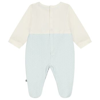 Baby Boys Ivory & Blue Teddy Bear Logo Babygrow