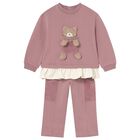 Younger Girls Pink Teddy Bear Tracksuit, 2, hi-res
